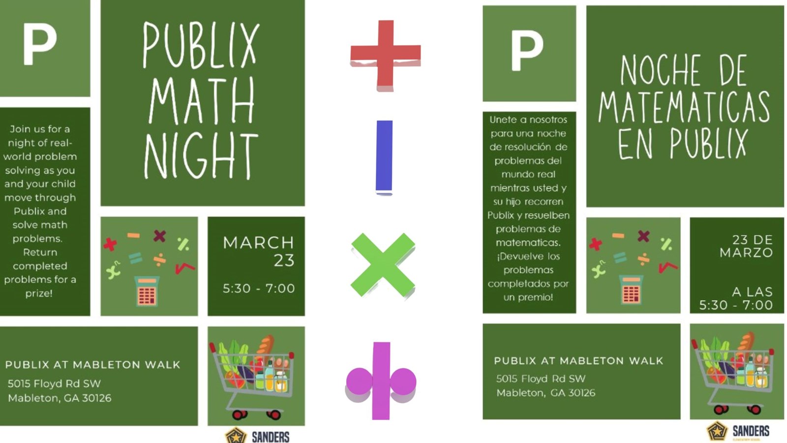 image ofPublix math night flyer